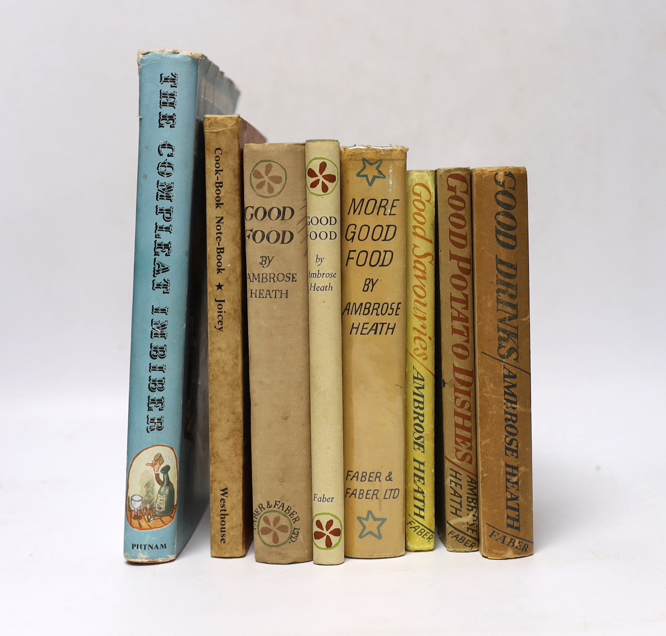 Bawden, Edward - Eight works with dust jackets and illustrations by Edward Bawden, consisting - Heath, Ambrose - 6 works, Good Food, 1932 and another copy, 1944; More Good Food, with clipped d/j, 1933; Good Savouries, 19